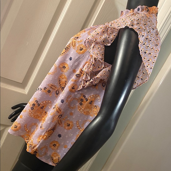 Elegant Purple and Orange Blouse with Ruffle Sleeves - Picture 6 of 12